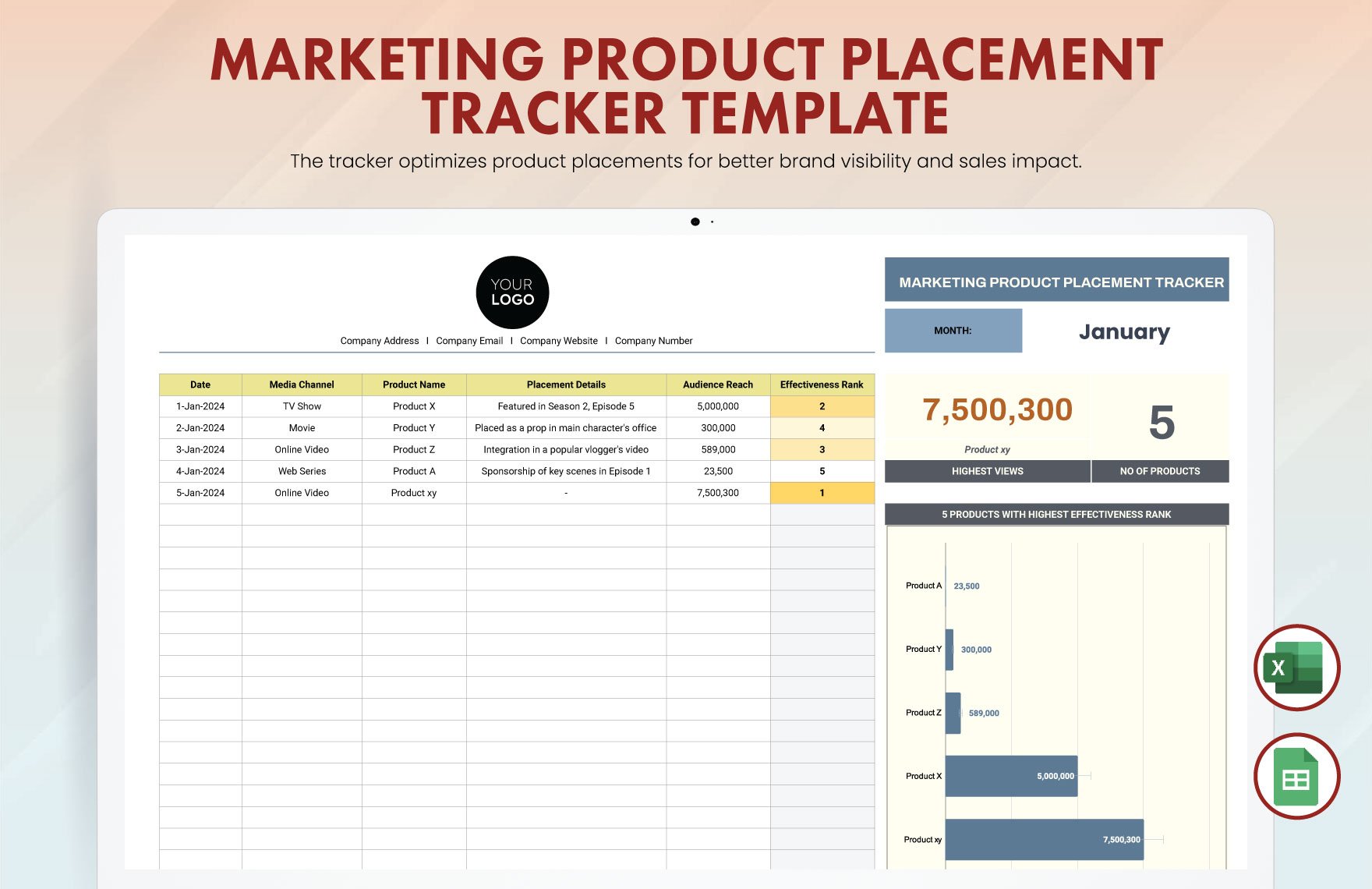 Marketing Product Placement Tracker Template