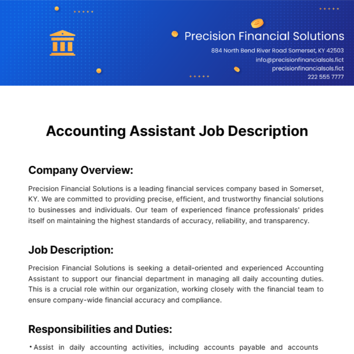 Accounting Assistant Job Description Template