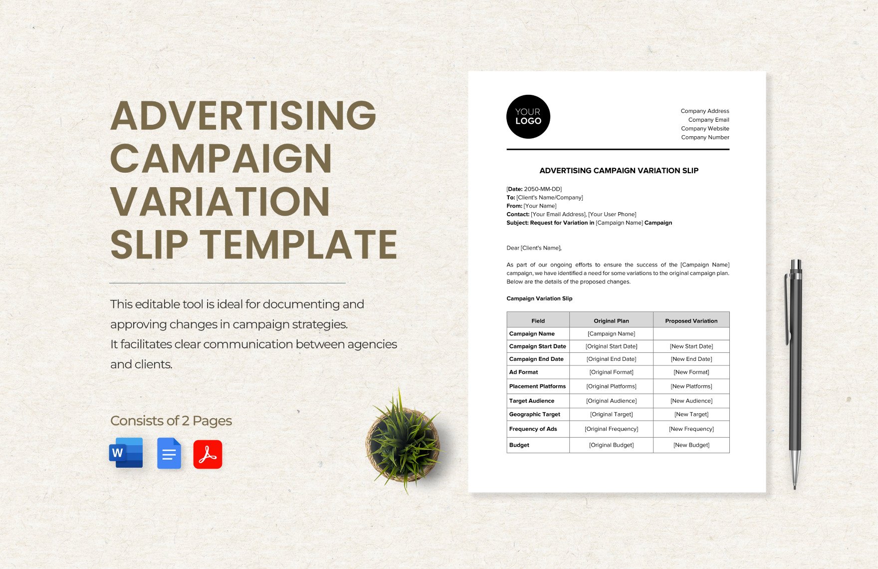 Advertising Campaign Variation Slip Template