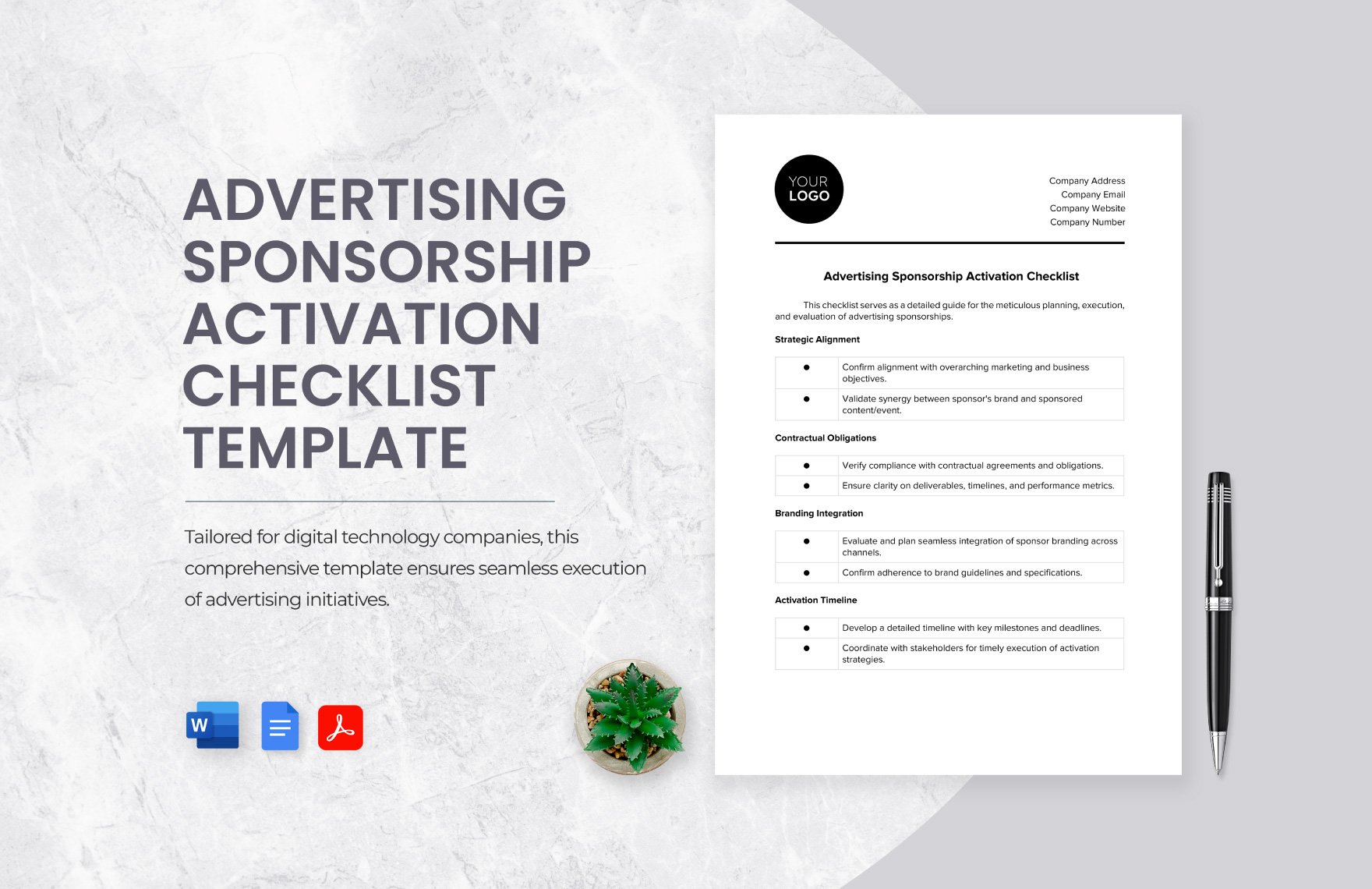 Advertising Sponsorship Activation Checklist Template in Word, Google Docs, PDF