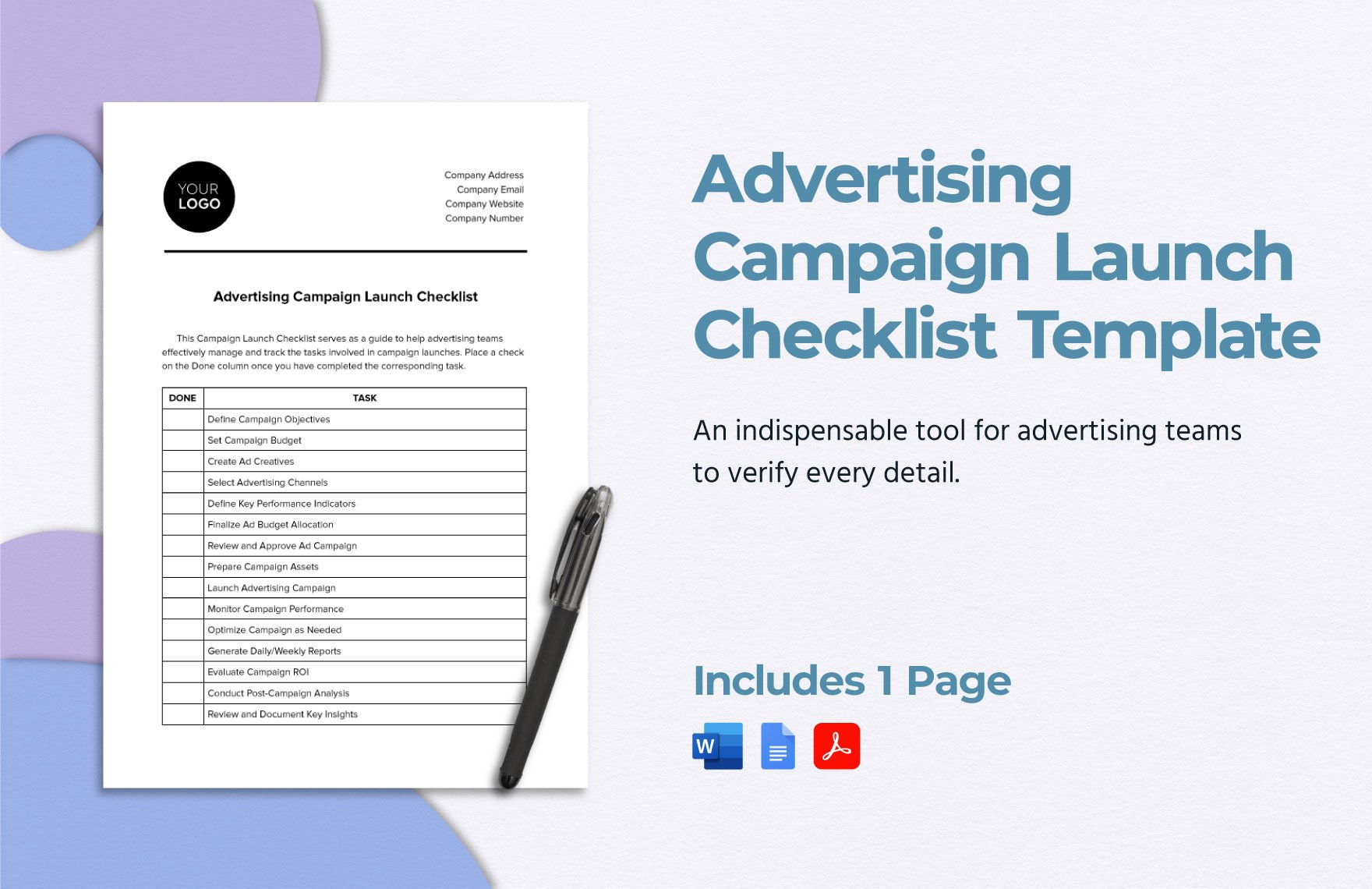 Advertising Campaign Launch Checklist Template in Word, Google Docs, PDF