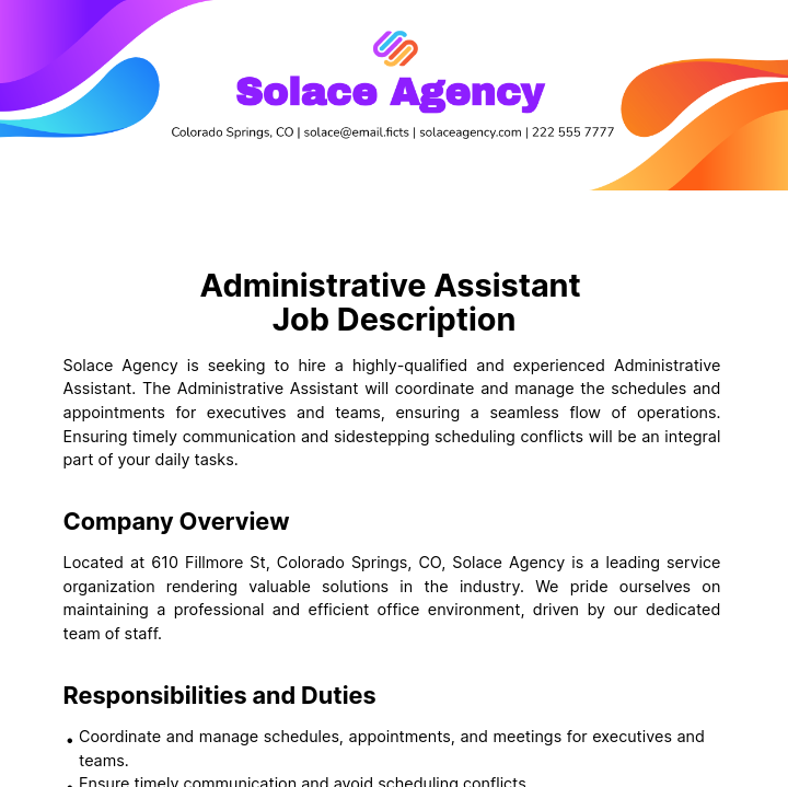 Administrative Assistant Job Description Template