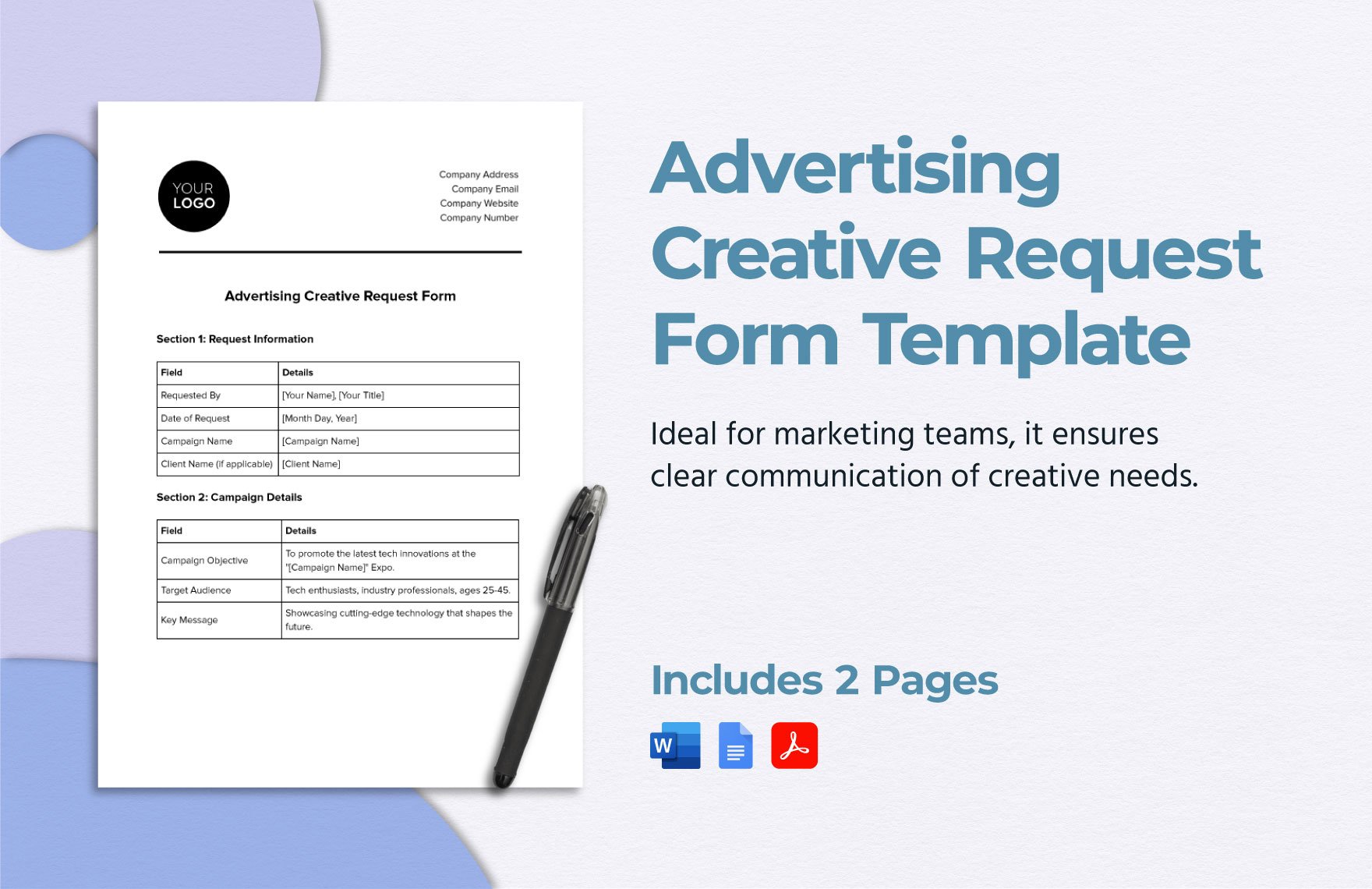 Advertising Creative Request Form Template in Word, Google Docs, PDF