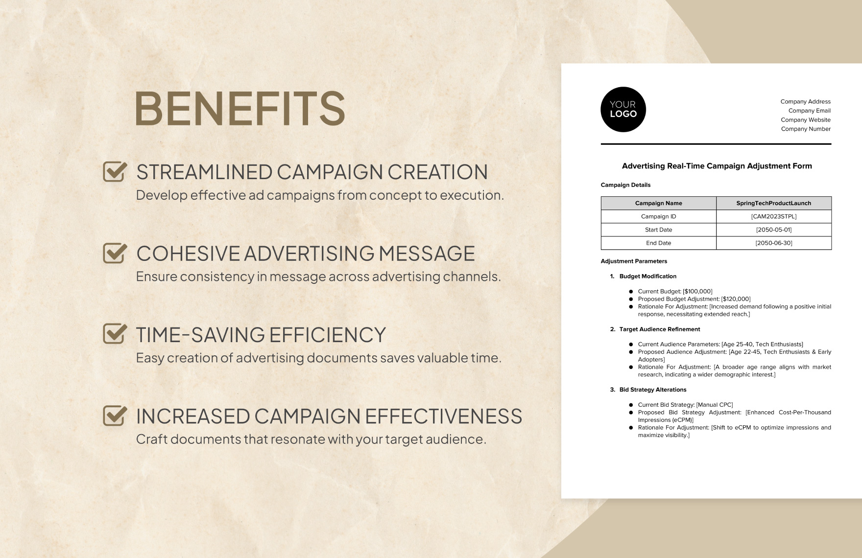 Advertising Real-time Campaign Adjustment Form Template