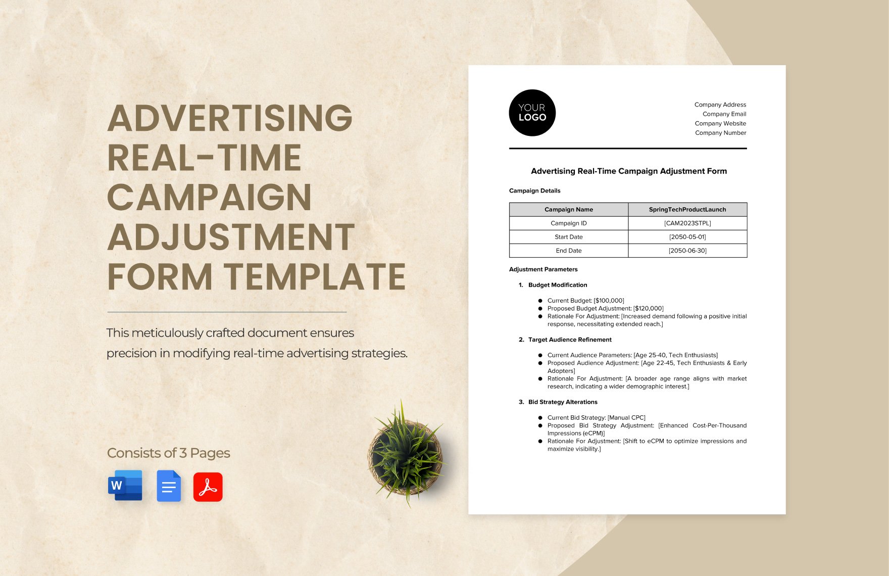 Advertising Real-time Campaign Adjustment Form Template in Word, Google Docs, PDF