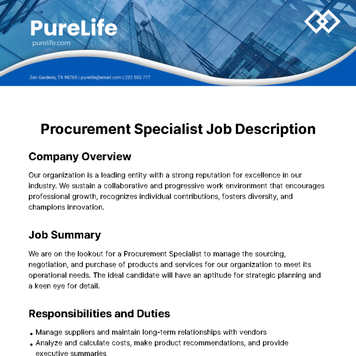 Procurement Specialist Job Description Template