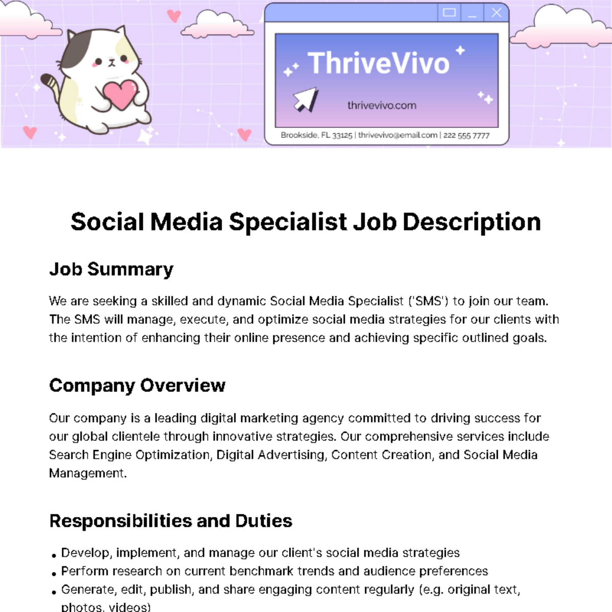 Social Media Specialist Job Description Template