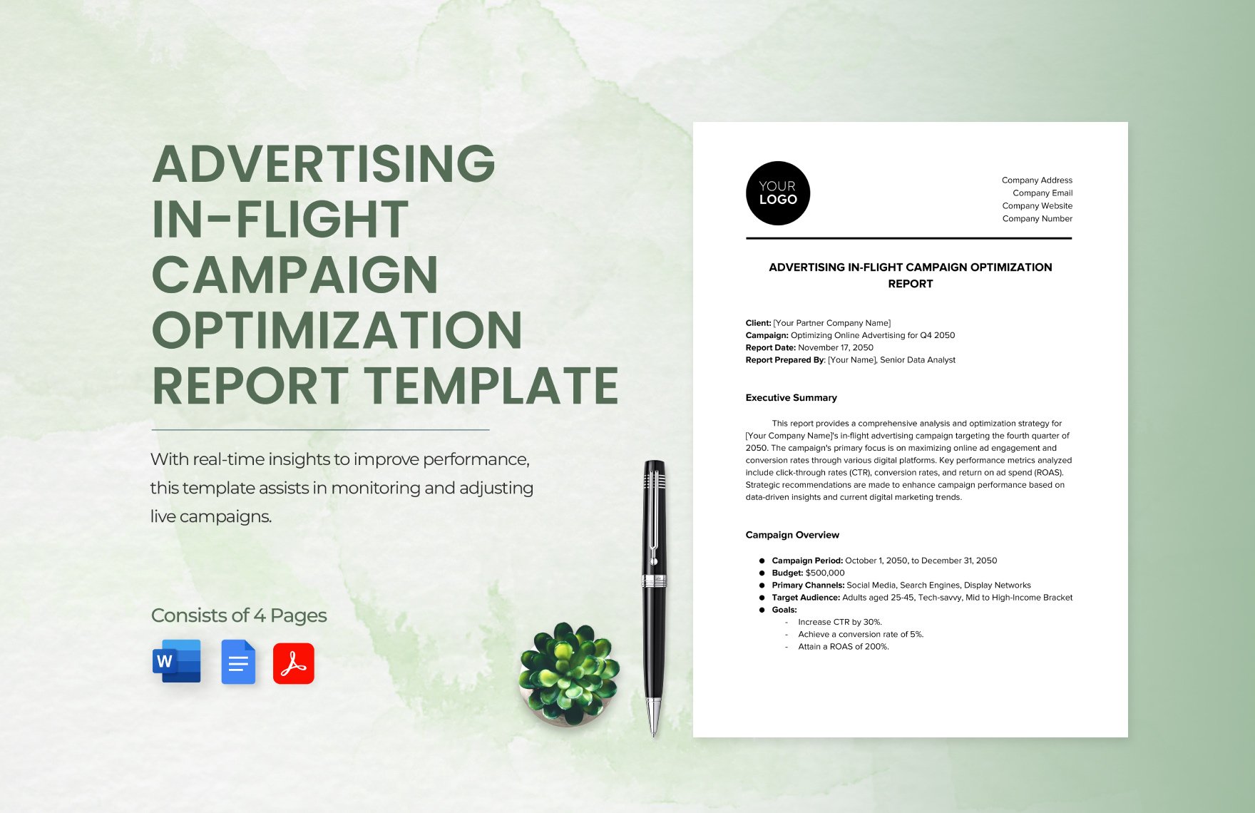 Advertising In-Flight Campaign Optimization Report Template in Word, Google Docs, PDF