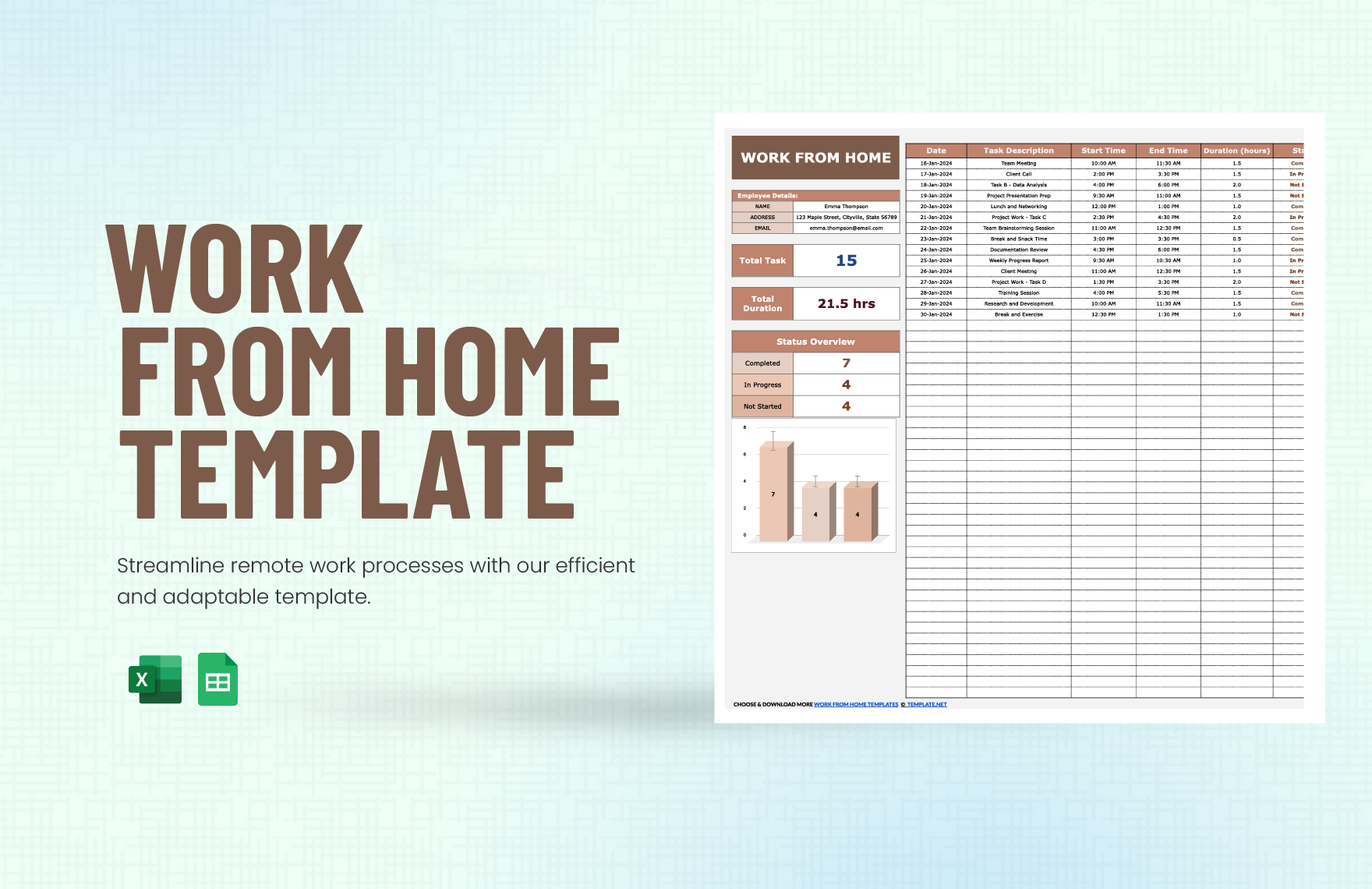 Free Work from Home Template in Excel, Google Sheets