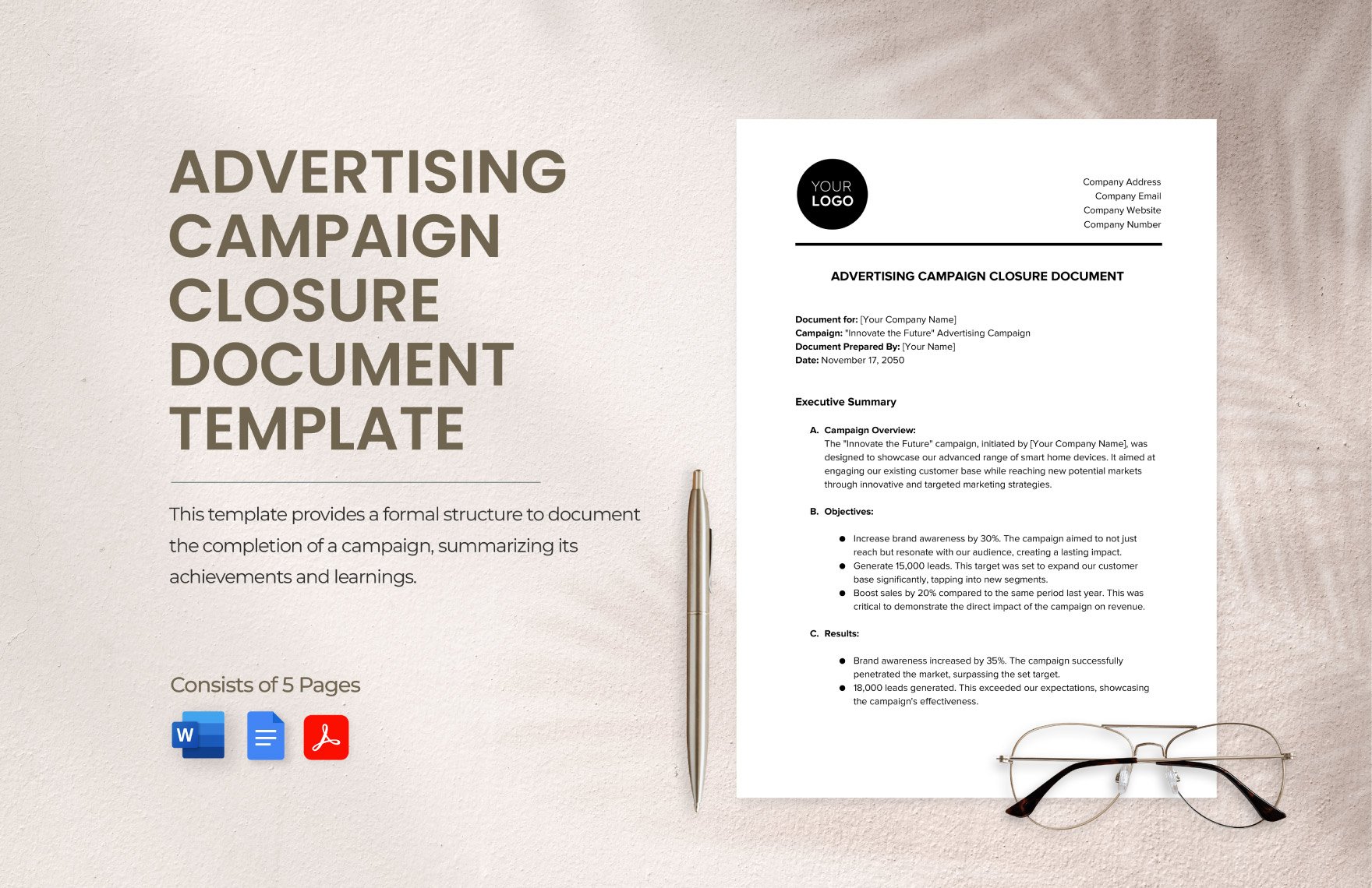 Advertising Campaign Closure Document Template in Word, Google Docs, PDF
