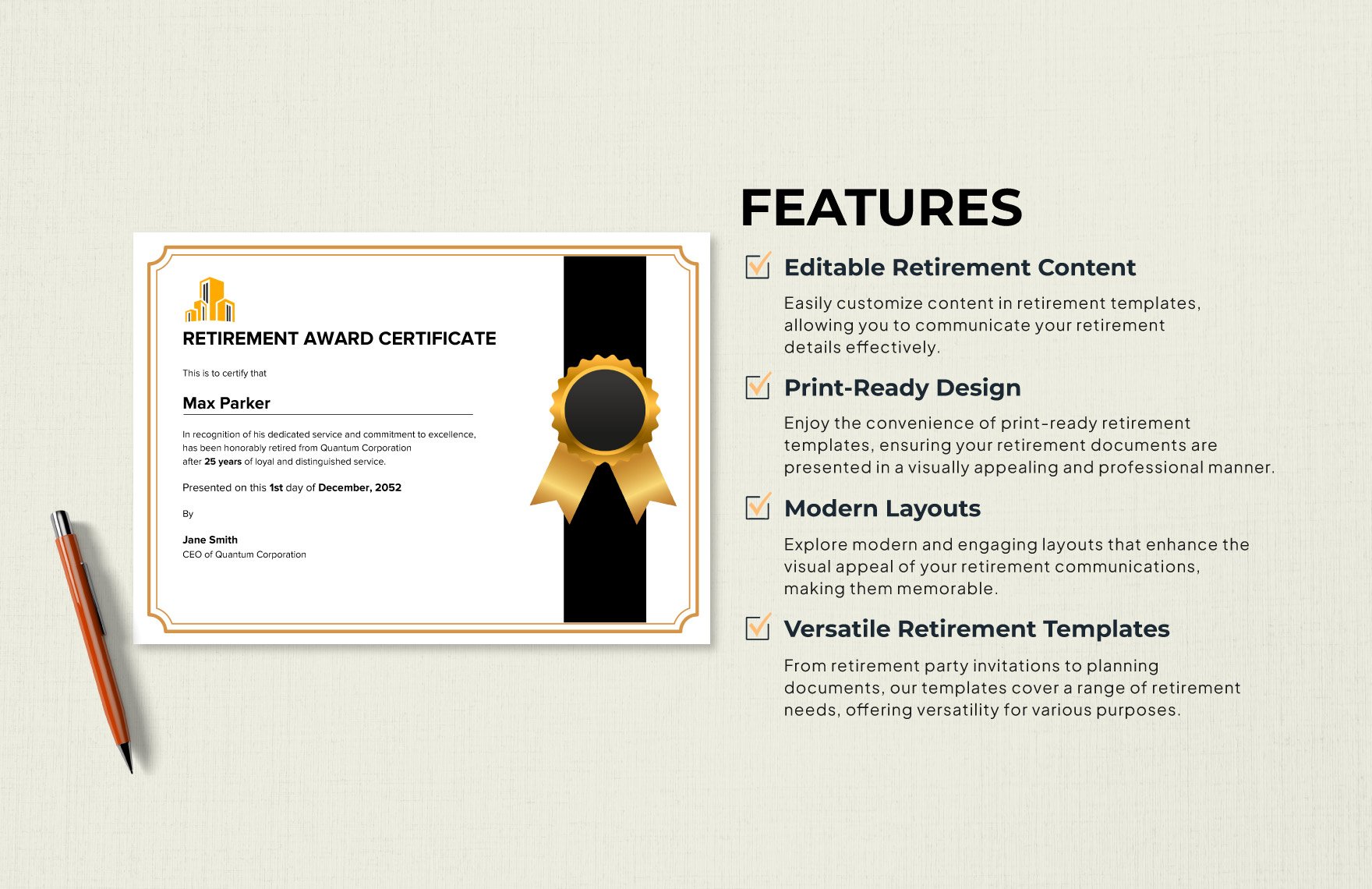 Retirement Award Certificate Template