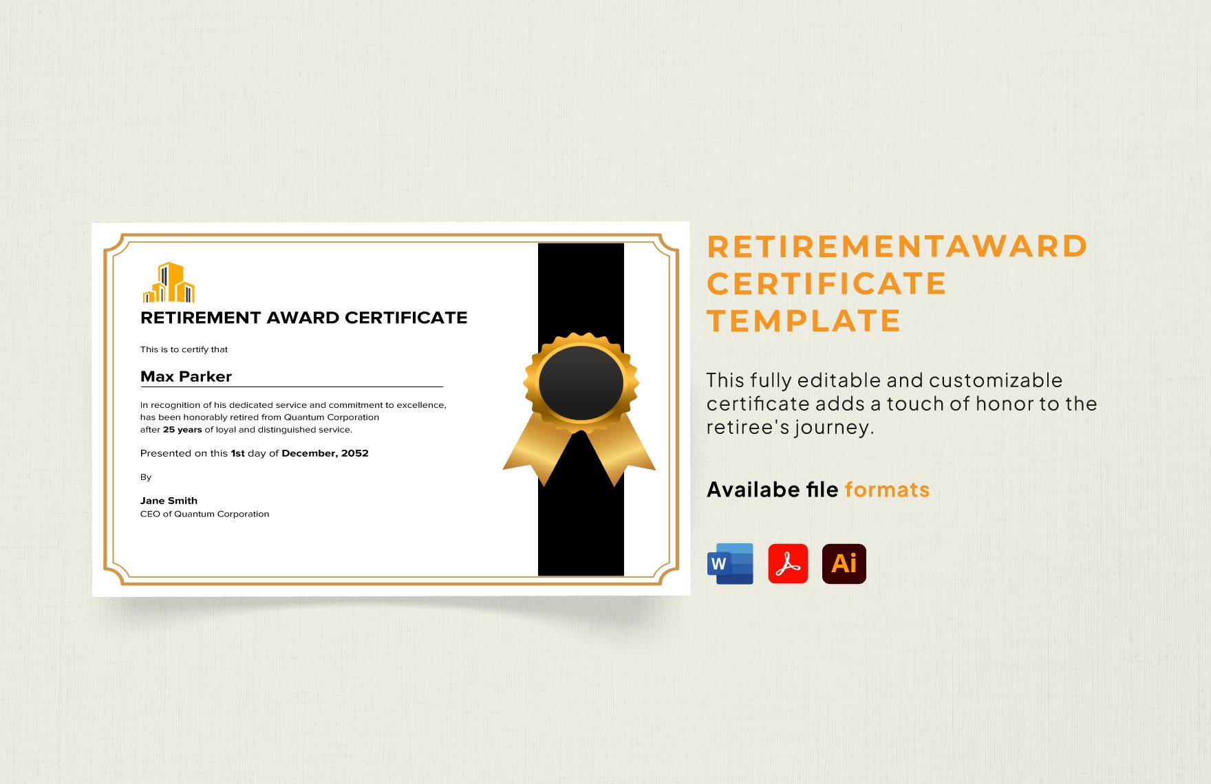 Retirement Award Certificate Template in Word, PDF, Illustrator