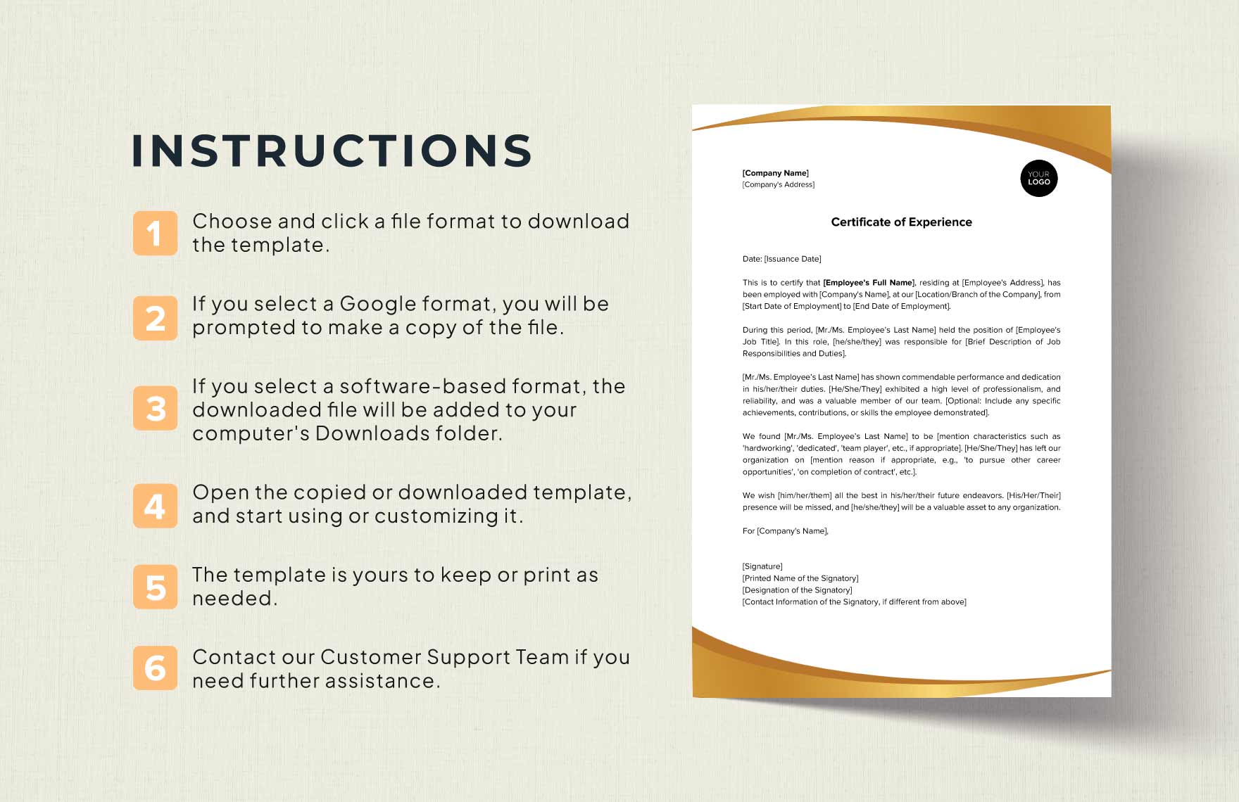 Experience Certificate Format Template