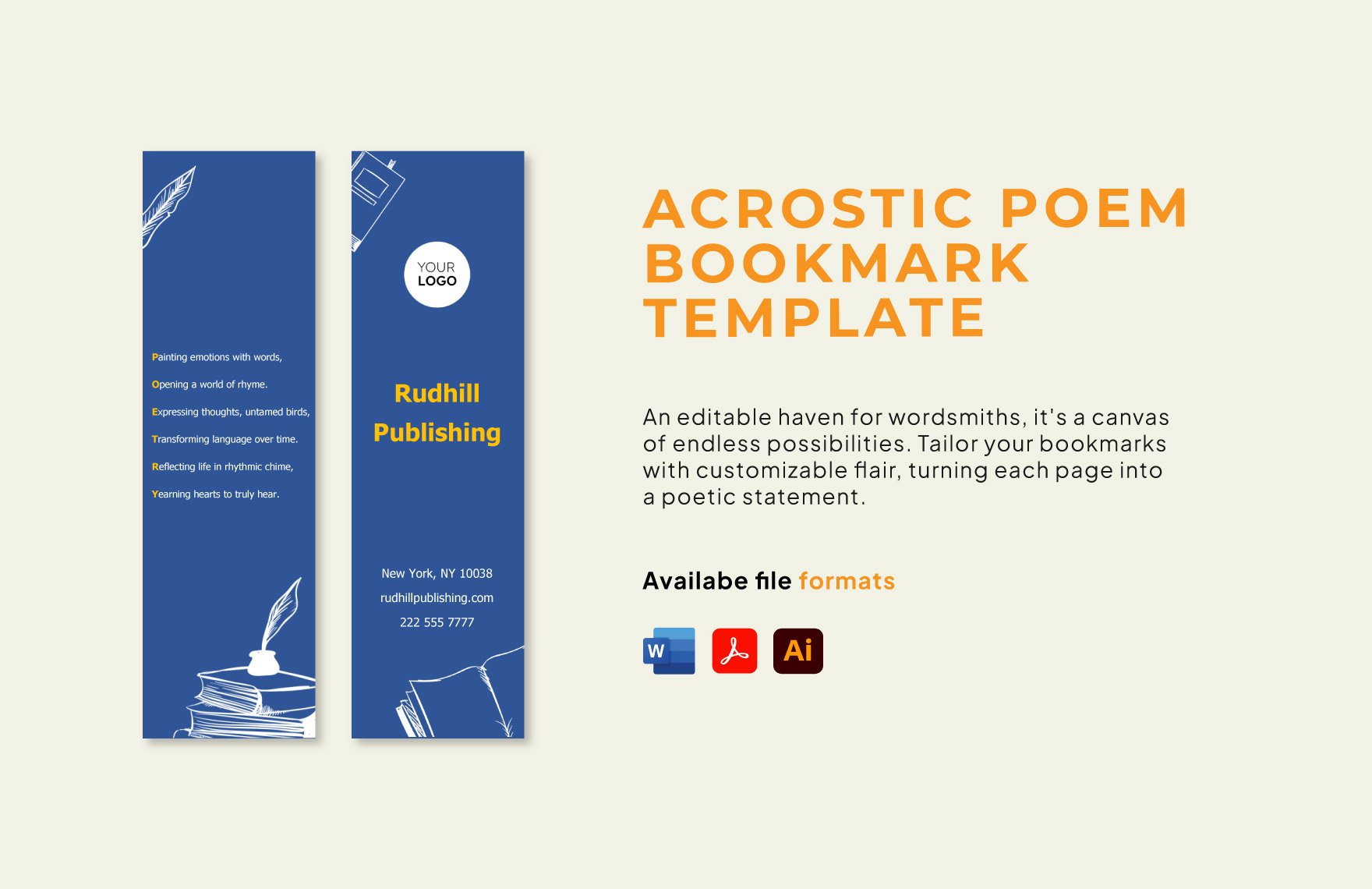 Acrostic Poem Bookmark Template