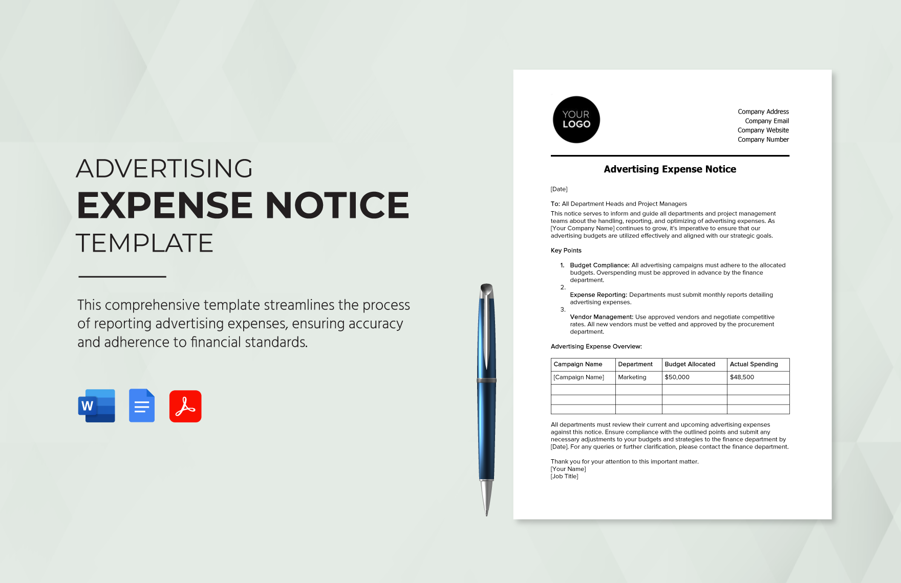 Advertising Expense Notice Template