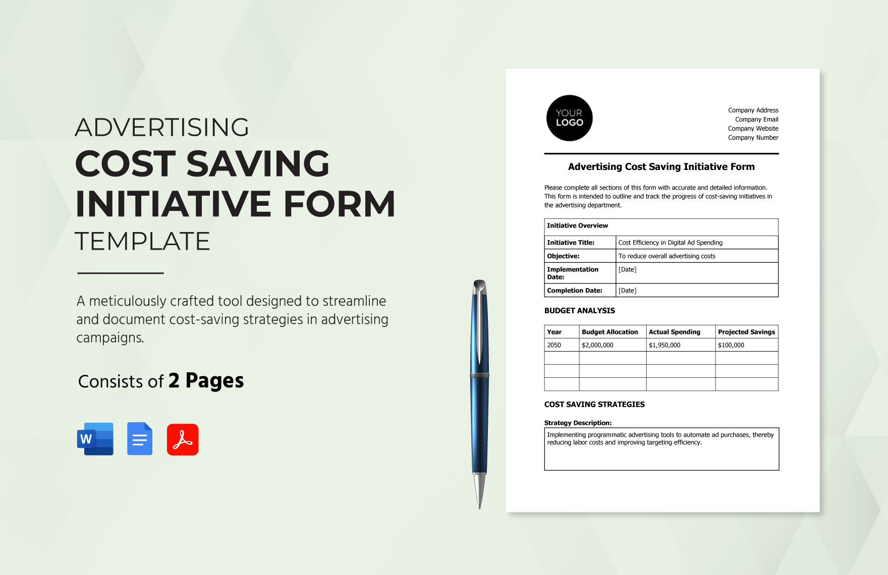 Advertising Cost Saving Initiative Form Template