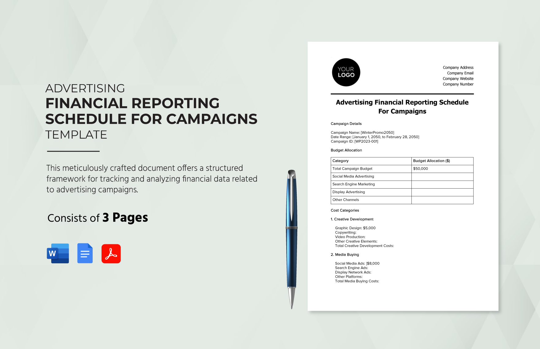 Advertising Financial Reporting Schedule for Campaigns Template in Word, Google Docs, PDF