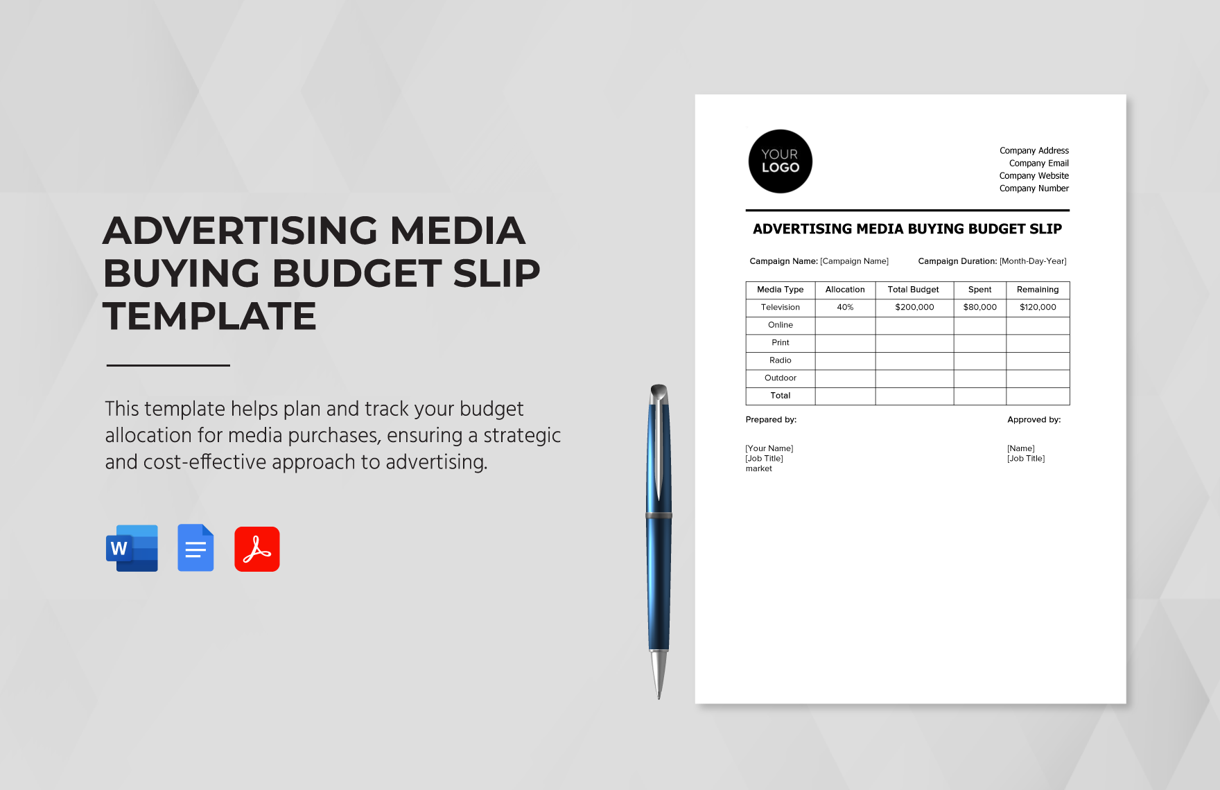 Advertising Media Buying Budget Slip Template in Word, Google Docs, PDF