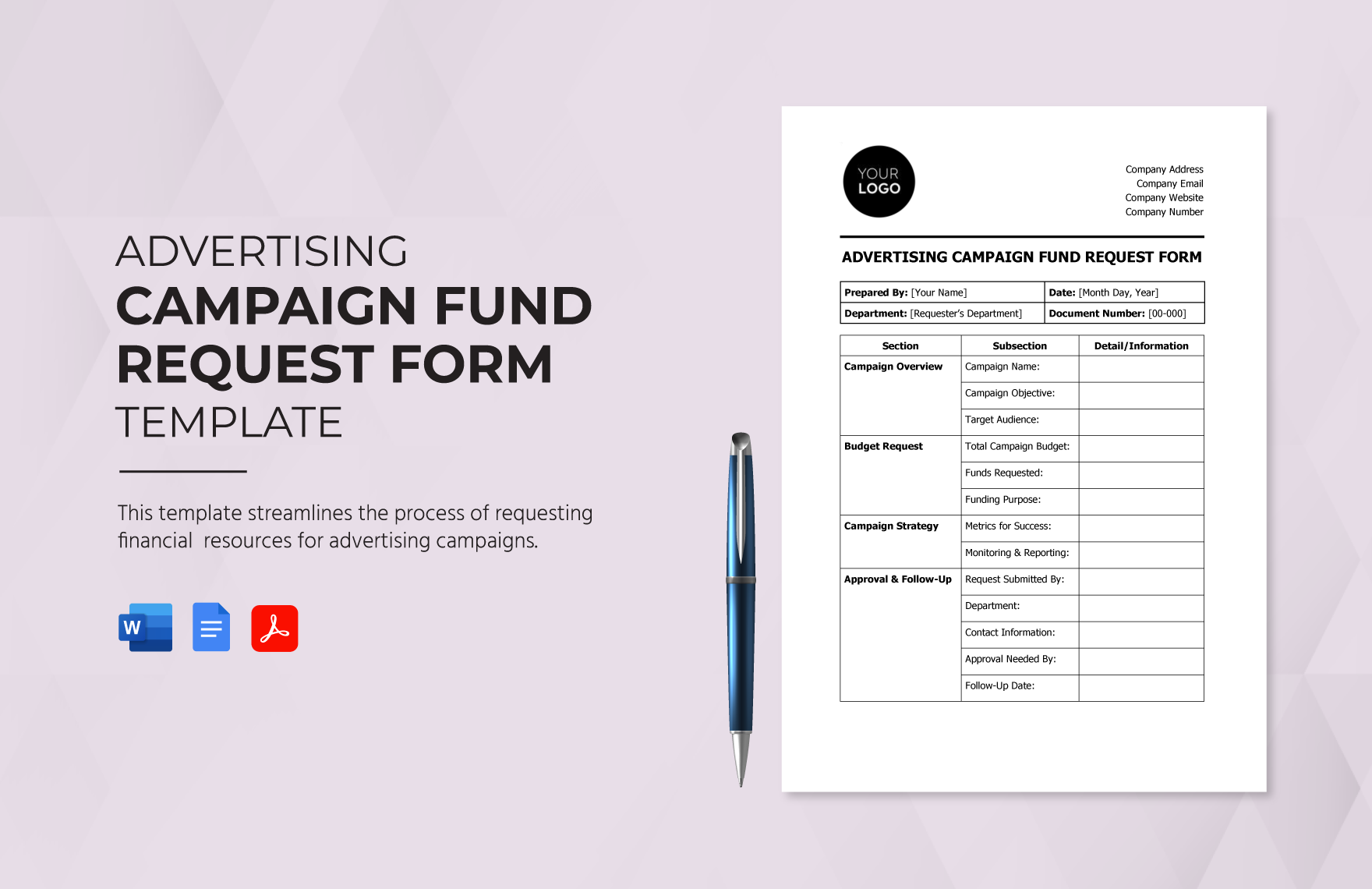 Advertising Campaign Fund Request Form Template in Word, Google Docs, PDF