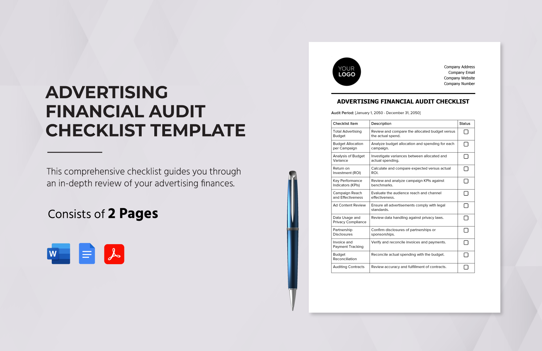 Advertising Financial Audit Checklist Template in Word, Google Docs, PDF