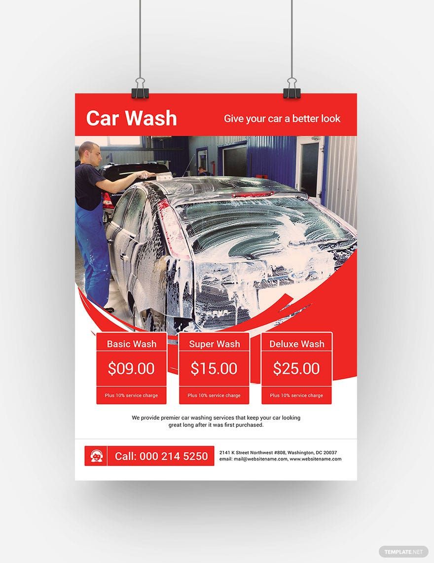 Free Car Wash A3 Poster Template in Illustrator, PSD