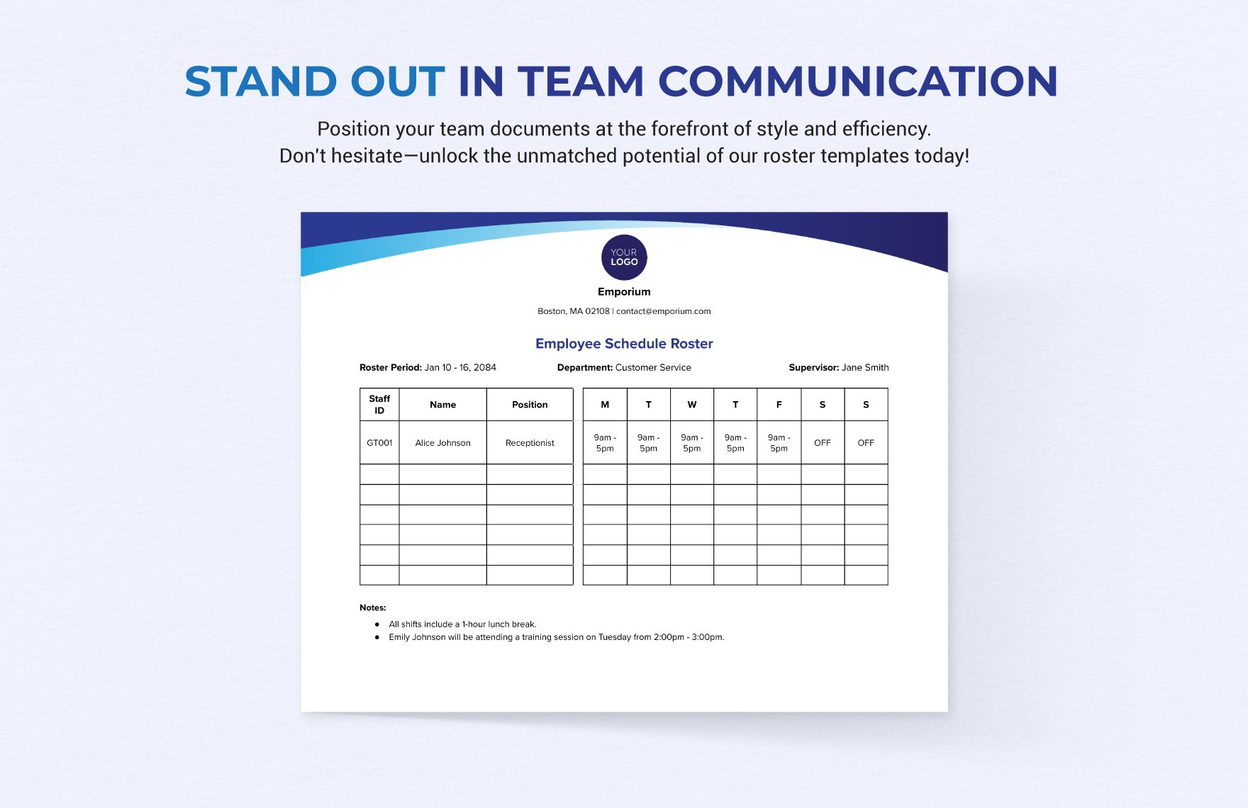 Employee Schedule Roster Template