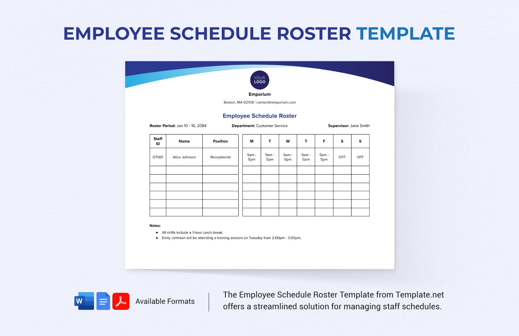 Employee Schedule Roster Template