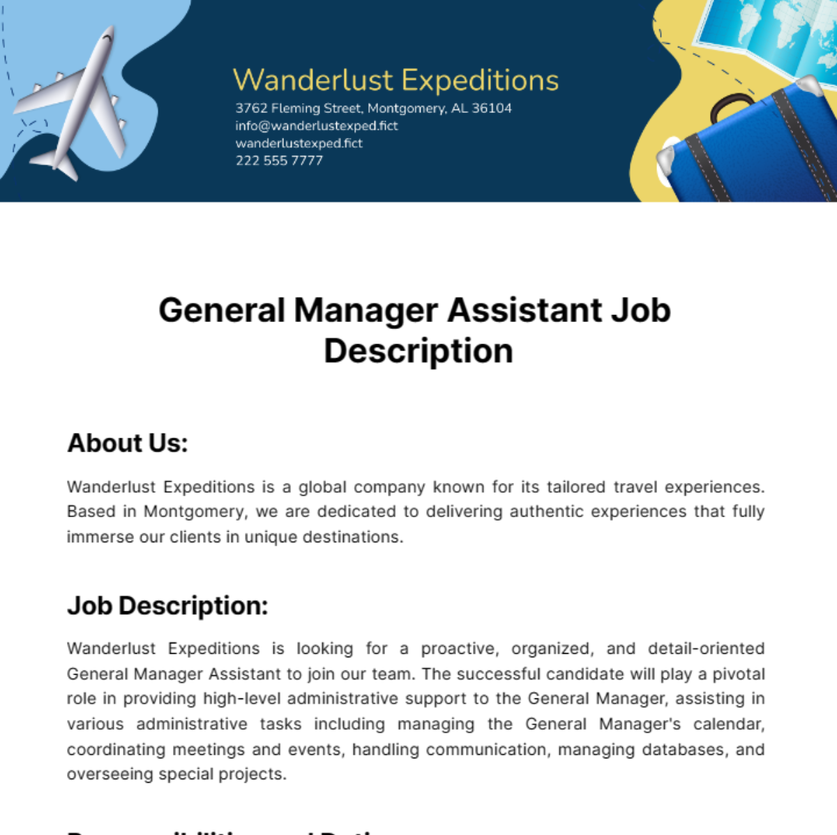 General Manager Assistant Job Description Template