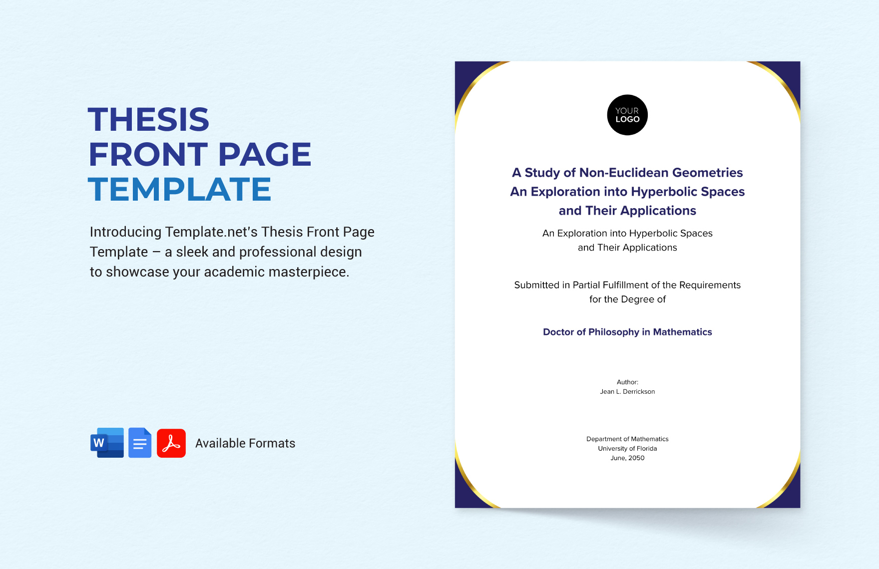 Free Thesis Front Page Template