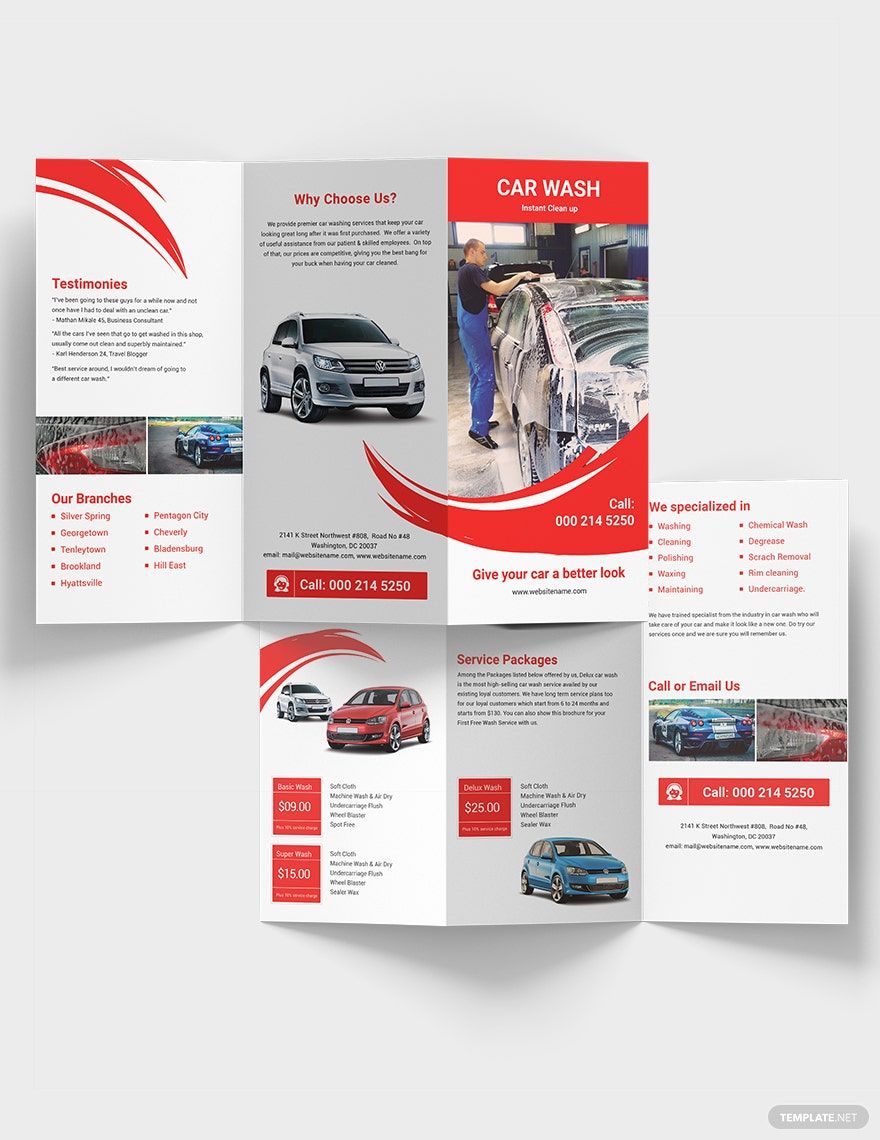 Free Car Wash A3 Tri-Fold Brochure Template