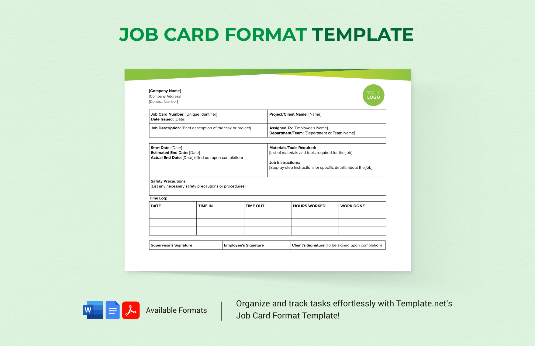 Free Job Card Templates And Examples Edit Online And Download 1052