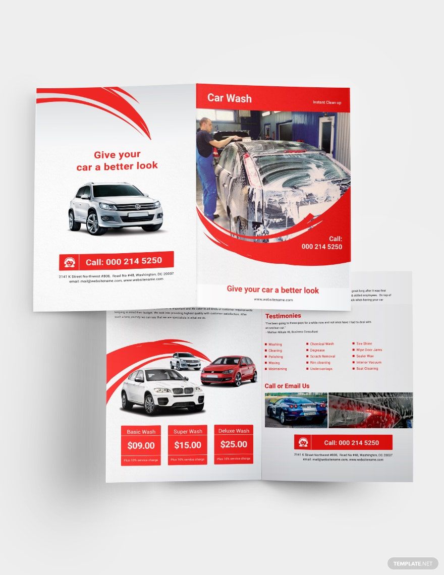 Car Wash A4 Bi Fold Brochure Template