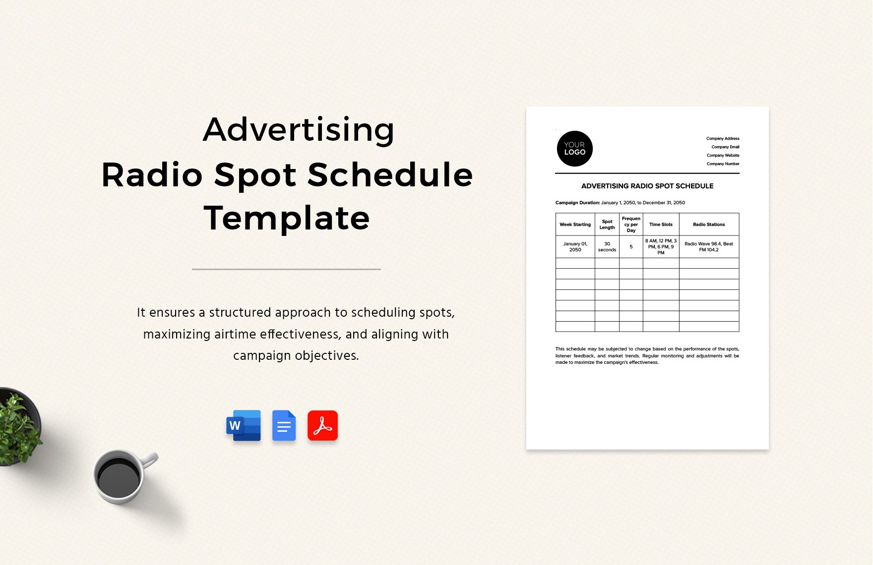 Advertising Radio Spot Schedule Template