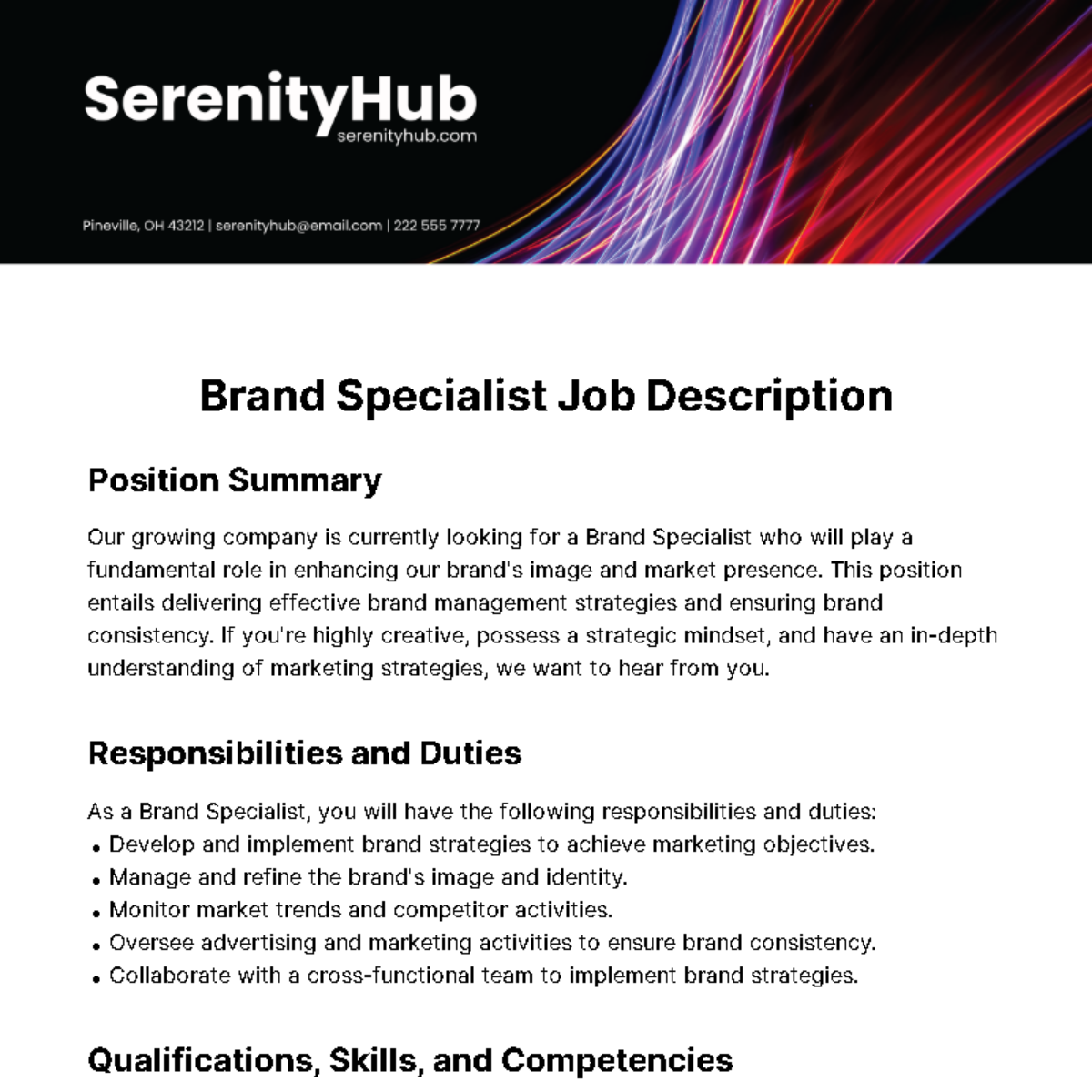 Brand Specialist Job Description Template