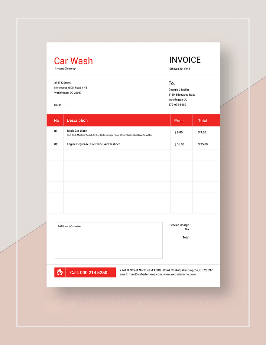 Car Wash Service Invoice Template