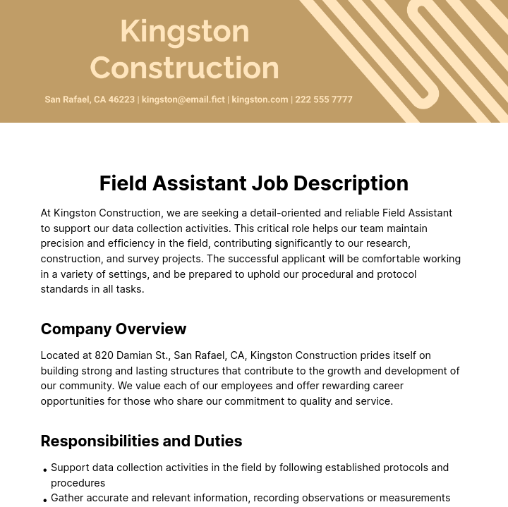 Field Assistant Job Description Template