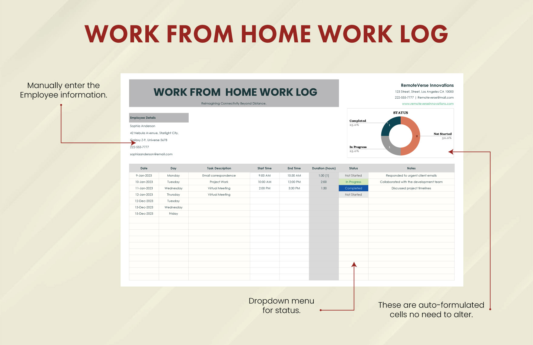 Work from Home Work Log Template