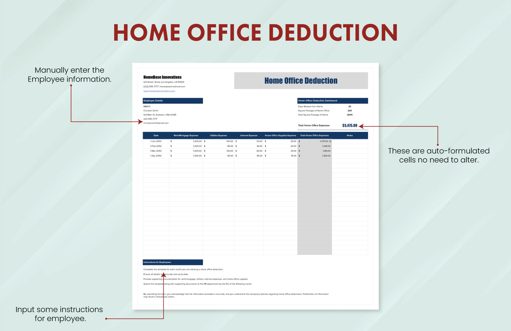 Home Office Deduction Template