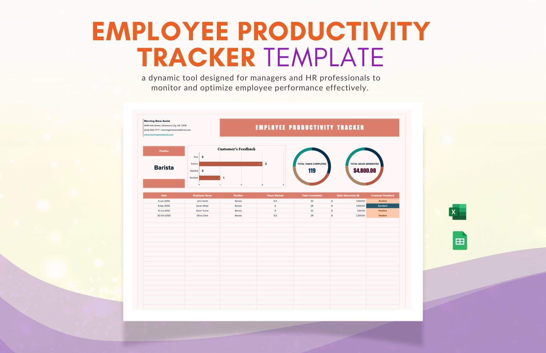 Employee Productivity Tracker Template in Excel, Google Sheets