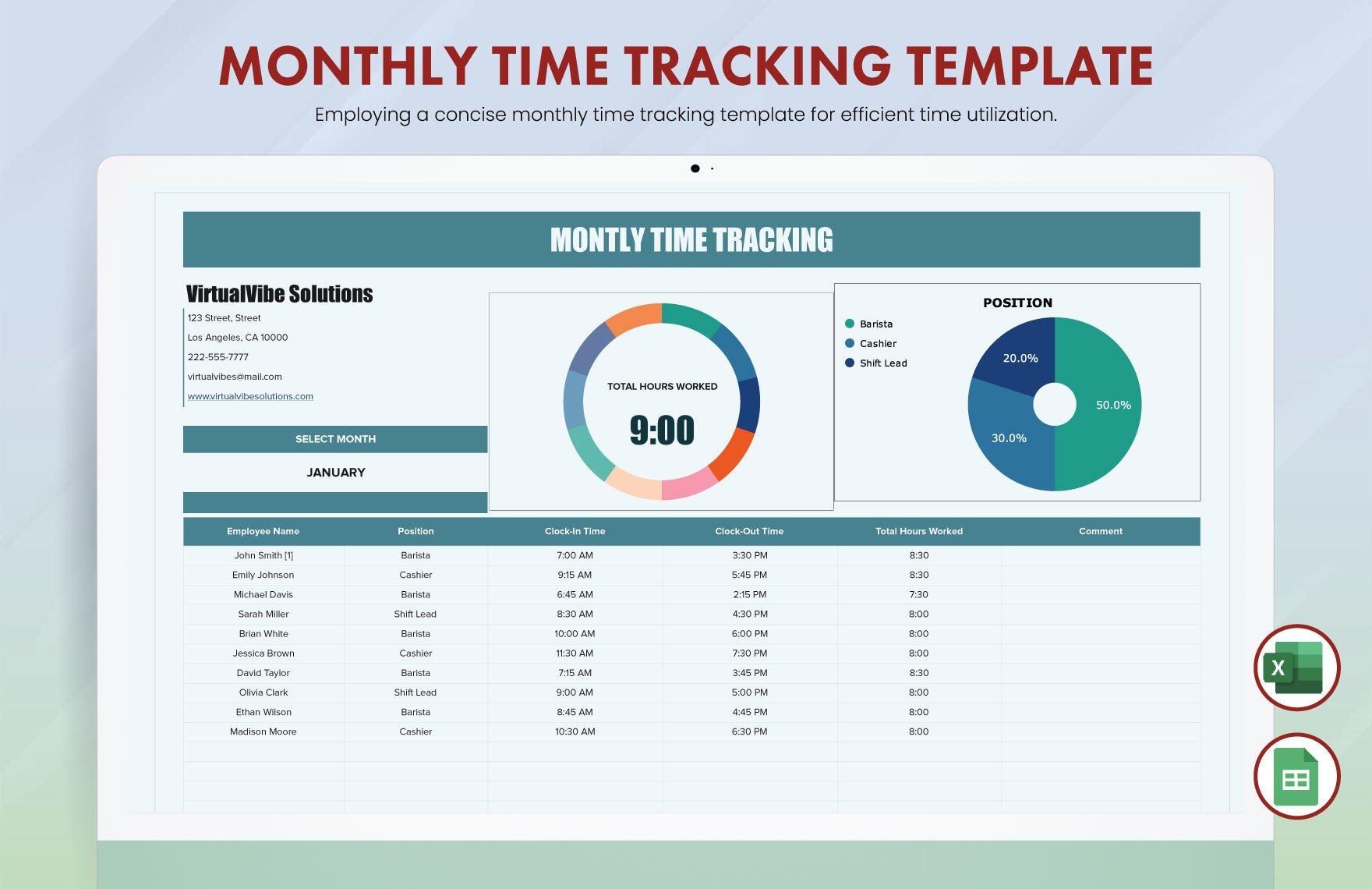 Monthly Time Tracking Template