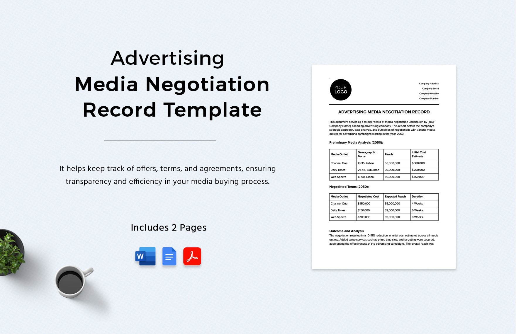 Advertising Media Negotiation Record Template in Word, Google Docs, PDF