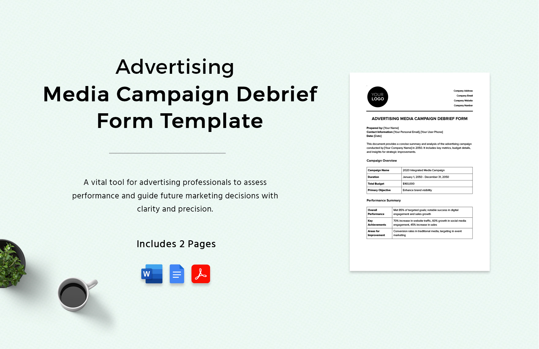 Advertising Media Campaign Debrief Form Template in Word, Google Docs, PDF