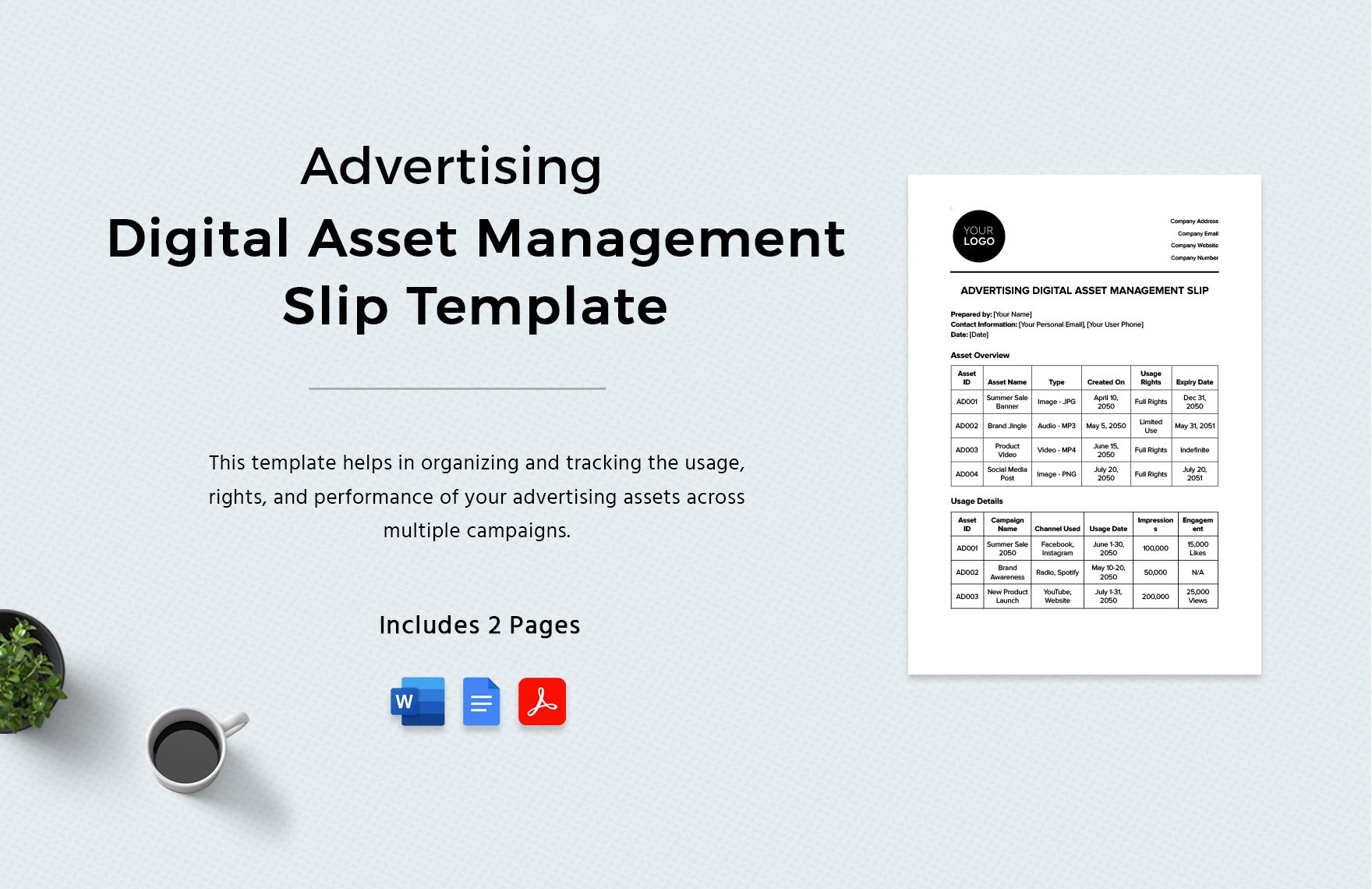 Advertising Digital Asset Management Slip Template in Word, Google Docs, PDF