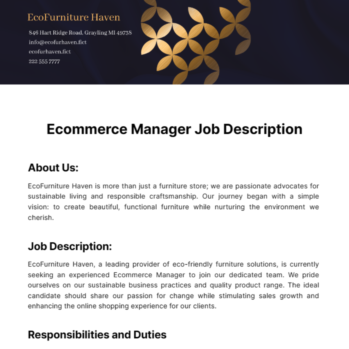 Ecommerce Manager Job Description Template