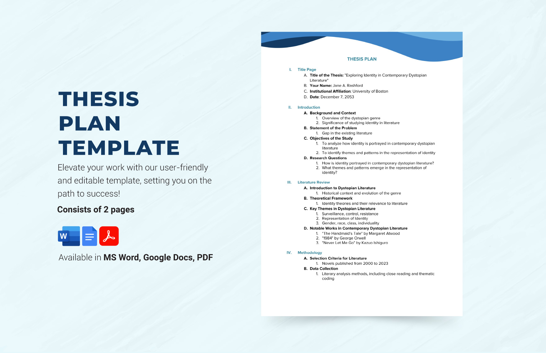 Free Thesis Plan Template in Word, Google Docs, PDF