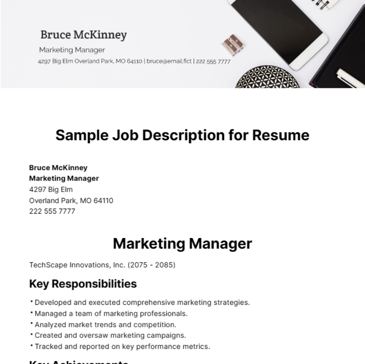 Sample Job Description for Resume Template