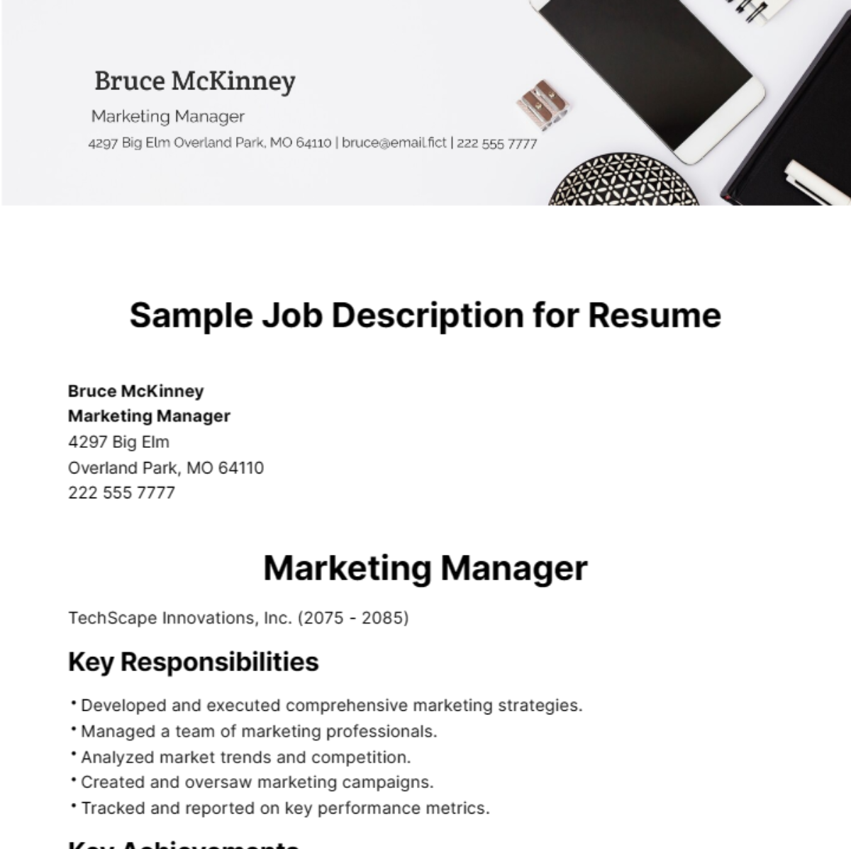 Sample Job Description For Resume Template Edit Online Download 