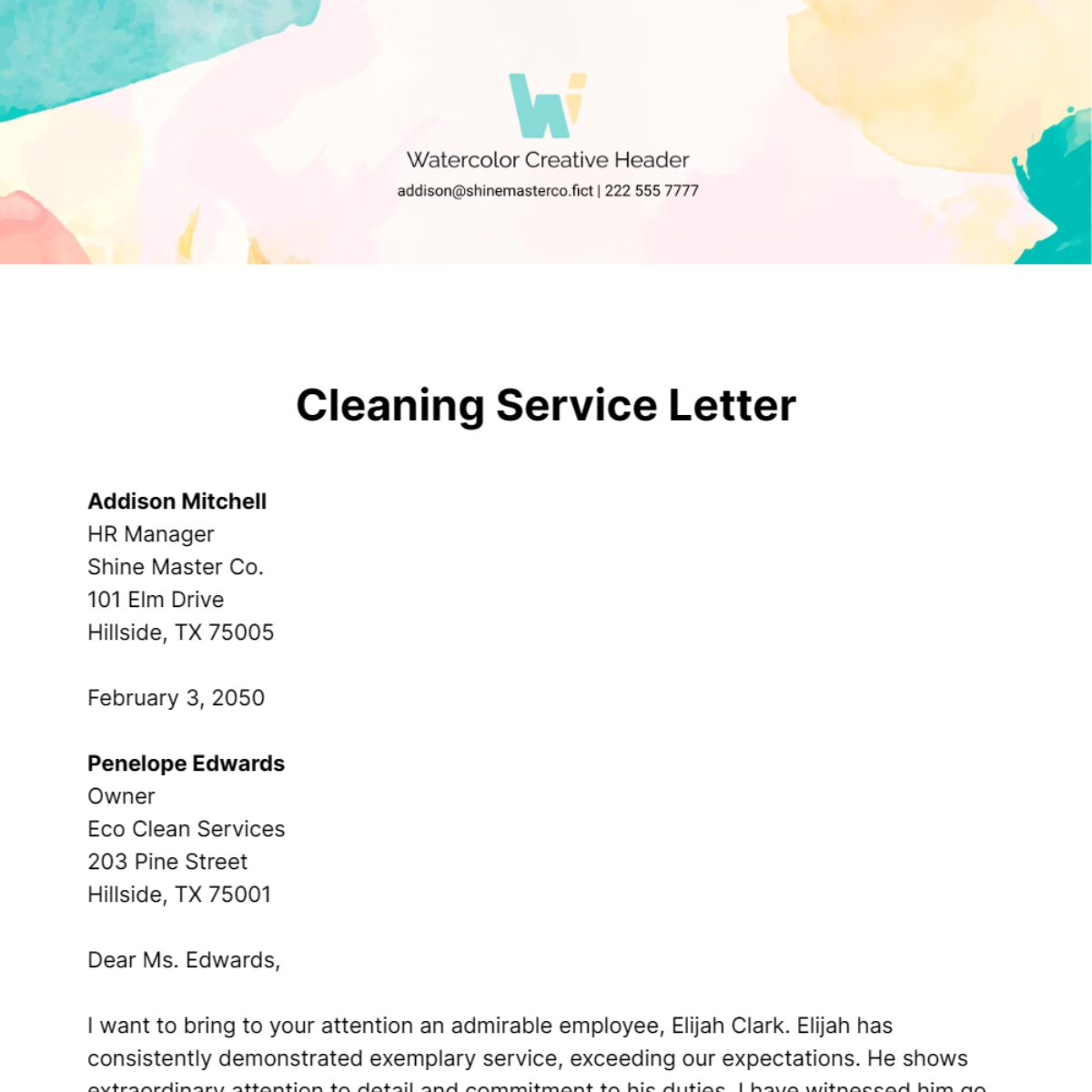Cleaning Service Letter Template