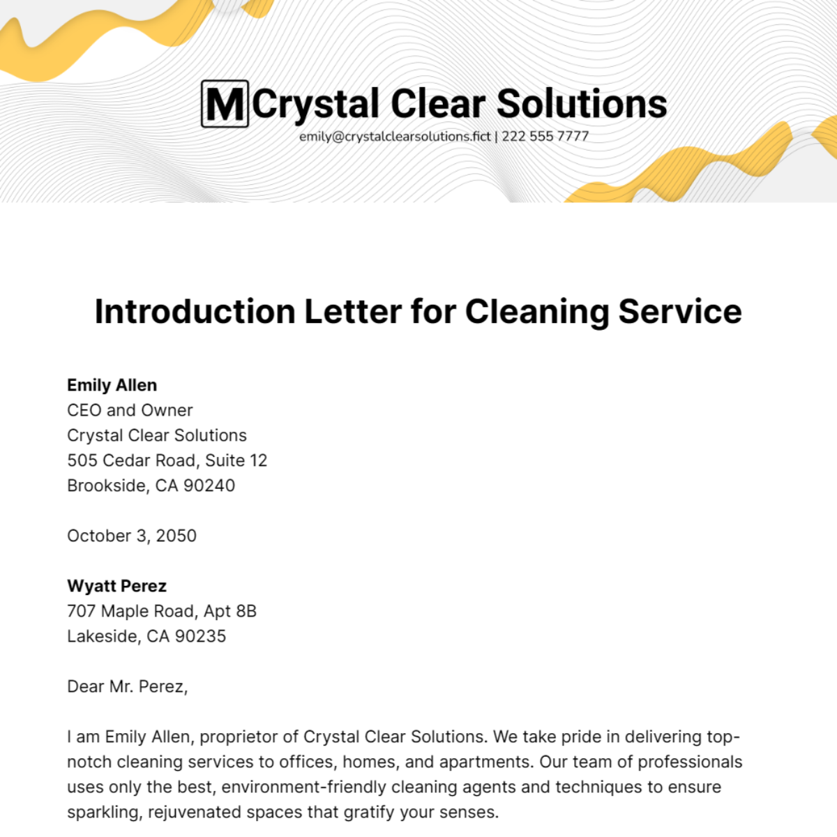 Introduction Letter for Cleaning Service Template