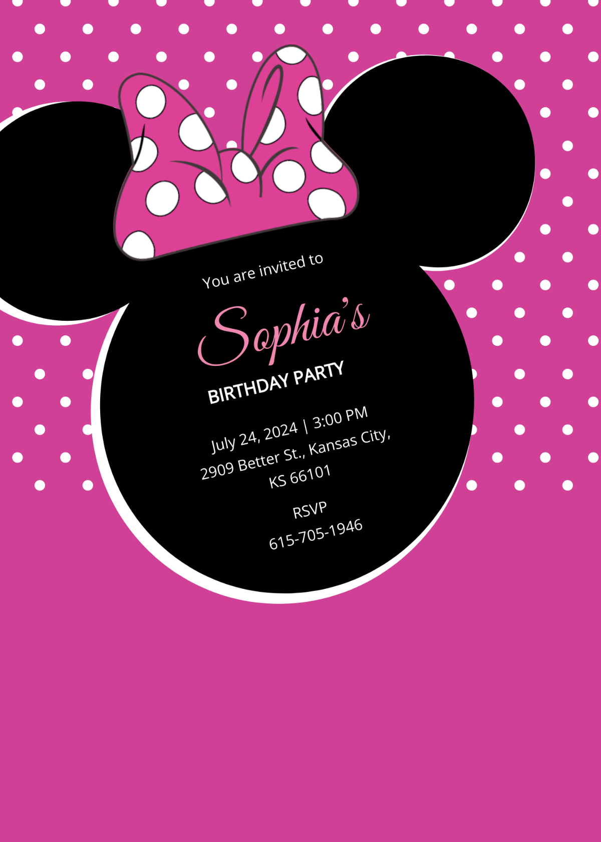 Bright Minnie Mouse Birthday Invitation Template